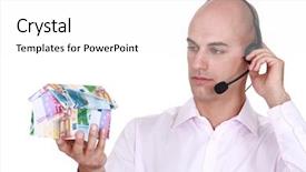  Presentation with call center - Beautiful slides featuring questions answers free - call center agent holding backdrop and a  colored foreground