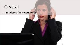  Presentation with brain waves mobile 2 headset - Beautiful PPT theme featuring questions answers free - receptionist putting her headset backdrop and a  colored foreground