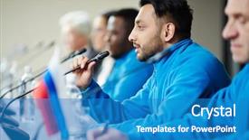  Presentation with speakers - PPT theme featuring questions comments - one of sports speakers commenting background and a teal colored foreground