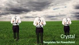  Presentation with faceless - Slide set having questions man - faceless businessmen standing background and a tawny brown colored foreground