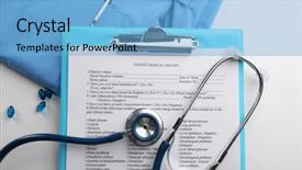  Presentation with clipboard stethoscope - Audience pleasing slide set consisting of questions pharmacy - stethoscope coat and clipboard close-up backdrop and a light blue colored foreground