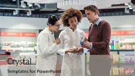  Presentation with pharmaceutical - Cool new presentation theme with questions pharmacy - young man asking for advice backdrop and a light gray colored foreground