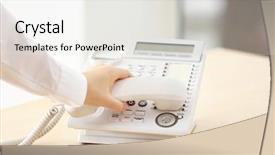  Presentation with trophy award hand holding - Cool new PPT theme with questions received - female hand holding receiver while backdrop and a  colored foreground