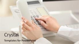  Presentation with number - Slide set featuring questions received - hands of woman dialing number background and a  colored foreground