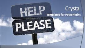  Presentation with clouds - Beautiful presentation theme featuring questions received - help please sign with clouds backdrop and a ocean colored foreground
