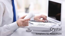  Presentation with telephone pole - Audience pleasing PPT theme consisting of questions received - man picking up telephone receiver backdrop and a light gray colored foreground