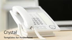  Presentation with flower office desk table - PPT layouts featuring questions received - telephone on wooden table background and a  colored foreground