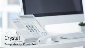  Presentation with telephone - Slide set with questions received - telephone with picked up receiver background and a sky blue colored foreground