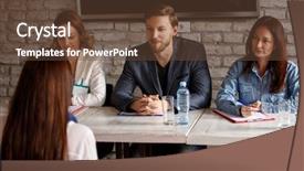  Presentation with members - PPT layouts with questions received - three members commission talking background and a tawny brown colored foreground