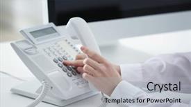  Presentation with number 45 - Presentation featuring questions received - woman dialing number on telephone background and a  colored foreground