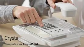  Presentation with number - Cool new presentation design with questions received - woman dialing number on telephone backdrop and a  colored foreground