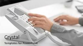  Presentation with telephone cabling patch panel - Audience pleasing PPT layouts consisting of questions received - woman picking up telephone receiver backdrop and a  colored foreground