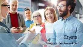  Presentation with registration - Amazing PPT theme having queue - confident hipster mixed race man backdrop and a light blue colored foreground