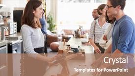  Presentation with coffee shop - Audience pleasing theme consisting of queue - customers at a coffee shop backdrop and a coral colored foreground