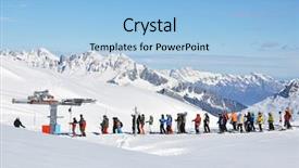  Presentation with queue - Audience pleasing PPT theme consisting of queue at the ski lift backdrop and a light blue colored foreground
