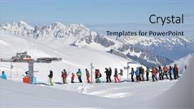  Presentation with queue - PPT theme featuring queue at the ski lift background and a light blue colored foreground