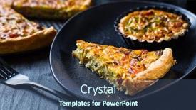  Presentation with french pastry - Theme consisting of quiche-lorraine-traditional-french-tart background and a ocean colored foreground