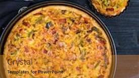  Presentation with french pastry - Beautiful PPT theme featuring quiche-lorraine-traditional-french-tart backdrop and a gold colored foreground