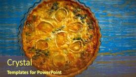  Presentation with blue cheese - Cool new slide deck with quiche recipe with spinach and goats cheese on blue table backdrop and a tawny brown colored foreground