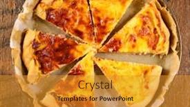  Presentation with bacon - Amazing slide set having quiche with bacon cheese and egg backdrop and a gold colored foreground