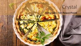  Presentation with spinach - Presentation design enhanced with quiche-with-spinach-and-cheese background and a gold colored foreground