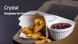  Presentation with sauce - Slide deck enhanced with quick service restaurants - crispy fried french fries background and a  colored foreground