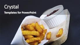  Presentation with sauce - Slide deck enhanced with quick service restaurants - crispy fried french fries background and a  colored foreground