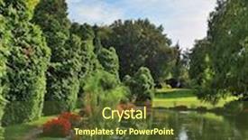  Presentation with flower corner - Amazing PPT theme having quiet corner of the picturesque park in europe a pond overgrown with lilies and red flower beds backdrop and a tawny brown colored foreground