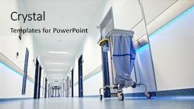  Presentation with blue lights - Theme featuring quiet exit - clean white long hospital corridor background and a light gray colored foreground