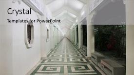  Presentation with energy efficient building - Theme with quiet exit - corridor of building background and a light gray colored foreground