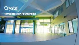  Presentation with modern building - Colorful theme enhanced with quiet exit - entrance of modern building backdrop and a teal colored foreground