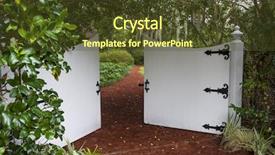  Presentation with green foliage - PPT theme with quiet exit - secret garden entrance gate trail background and a tawny brown colored foreground