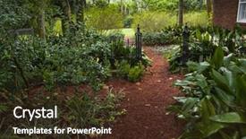  Presentation with green foliage - Beautiful slide deck featuring quiet exit - secret garden trail path covered backdrop and a tawny brown colored foreground