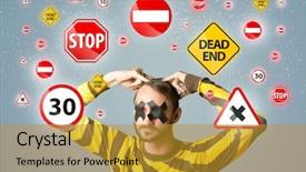  Presentation with traffic - Colorful presentation design enhanced with quiet exit - young man with taped eye backdrop and a gold colored foreground
