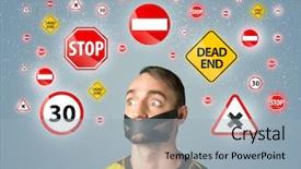  Presentation with traffic - Presentation theme featuring quiet exit - young man with taped mouth background and a light blue colored foreground