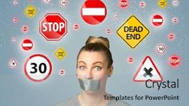  Presentation with traffic - Audience pleasing presentation theme consisting of quiet exit - young woman with taped mouth backdrop and a light blue colored foreground