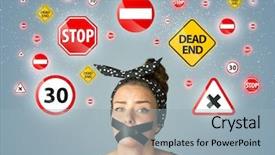  Presentation with traffic - Beautiful PPT layouts featuring quiet exit - young woman with taped mouth backdrop and a light blue colored foreground