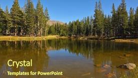  Presentation with autumn morning - Presentation theme enhanced with quiet lake surrounded by woods in the mountains of yosemite park early autumn morning background and a tawny brown colored foreground