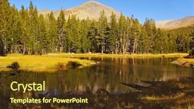  Presentation with autumn morning - PPT theme with quiet lake surrounded by woods in the mountains of yosemite park early autumn morning background and a tawny brown colored foreground