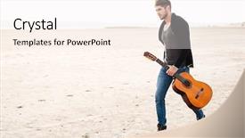 Presentation with man in suit guitar - Amazing PPT theme having quiet peace - full length portrait backdrop and a  colored foreground
