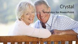  Presentation with senior couple - Beautiful presentation featuring quiet peace - senior couple sitting outdoors backdrop and a light gray colored foreground