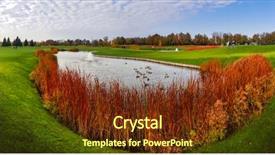  Presentation with green trees in park - Amazing presentation theme having quiet pond and green meadow backdrop and a tawny brown colored foreground