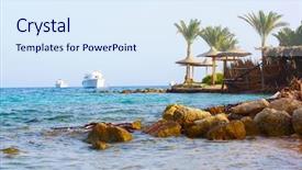  Presentation with pure water - PPT layouts consisting of quiet sea side - beach with turquoise water background and a  colored foreground