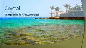  Presentation with pure water - Theme featuring quiet sea side - beach with turquoise water background and a  colored foreground