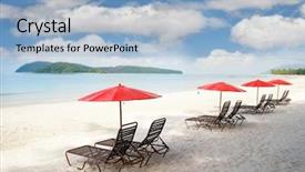  Presentation with beach wedding heart on sand - Presentation theme featuring quiet sea side - empty sand beach background and a light blue colored foreground