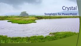  Presentation with sea weather - PPT theme having quiet sea side - river and green grass background and a sky blue colored foreground
