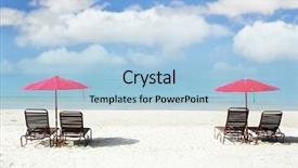  Presentation with beach toys on sand - PPT layouts having quiet sea side - sand beach background and a  colored foreground