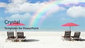  Presentation with beach toys on sand - PPT theme with quiet sea side - sand beach background and a  colored foreground
