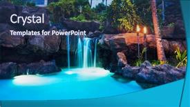  Presentation with waterfall - Colorful slides enhanced with quiet sea side - tropical resort pool and waterfall backdrop and a ocean colored foreground
