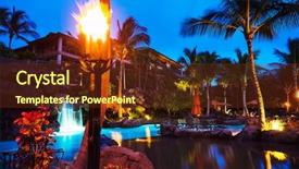  Presentation with hawaii - PPT theme with quiet sea side - tropical resort pool at sunset background and a  colored foreground